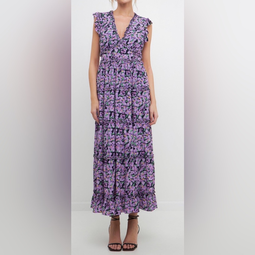 ✨Free the Roses FLORAL RUFFLE DETAIL LONG DRESS - Picture 9 of 10